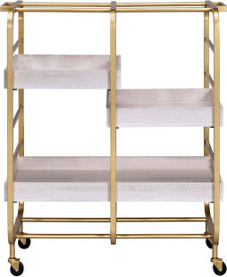 17 Stories Black And Walnut Serving Cart With 3 Adjustable Trays,island,coffee cart