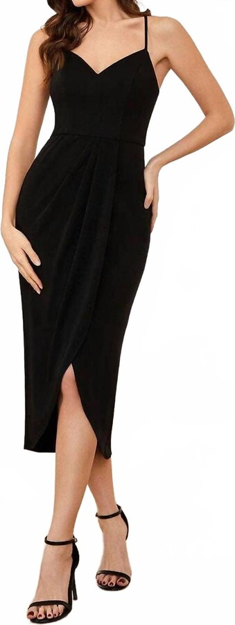 Ever-Pretty Elegant Cocktail Tea Length Backless Split Dress In Black