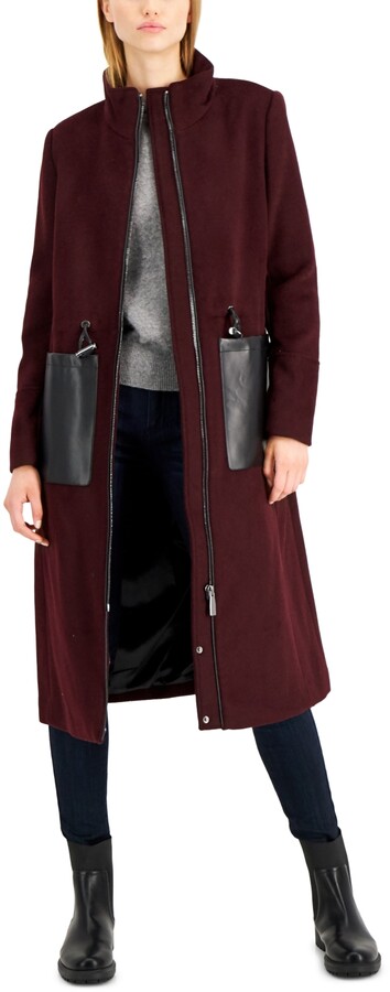 Calvin Klein Women's Faux-Leather Pocket Walker Coat, Created for Macy's -  ShopStyle