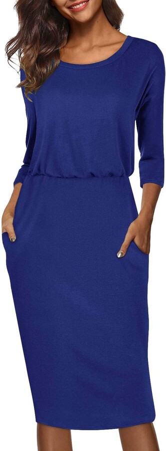KLJR Womens Summer Casual Solid Split Long Loose Dress Royal blue US S
