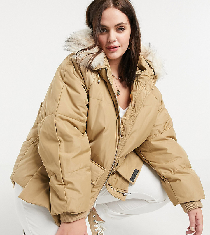 Sixth June Plus oversized puffer jacket with faux fur hood - ShopStyle
