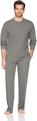 The Slumber Project Men's Long Sleeve Crew Neck Melange Tee and Pant Pajama Set Comfort Fit (Large) - Heather Greay
