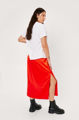 Nasty Gal Womens Plus Size Split Front Satin Midi Skirt - Black - 22