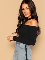 Thumbnail for your product : Shein Asymmetric Cutout Neck Ribbed T-shirt