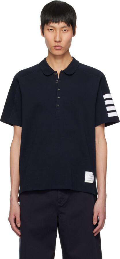 Thom Browne Navy Cotton 4-Bar Short Sleeve Polo
