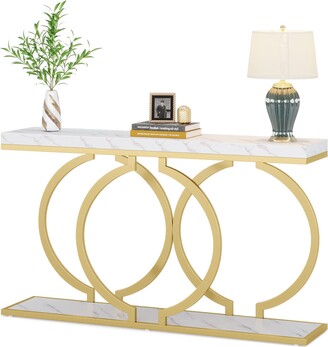 55 Inch Faux Marble Gold Console Table