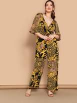 Thumbnail for your product : Shein Plus Surplice Neck Flutter Sleeve Scarf Jumpsuit