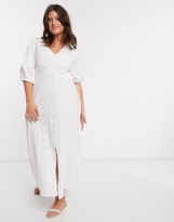 Thumbnail for your product : ASOS Curve DESIGN Curve broderie tea maxi dress with puff sleeve in white
