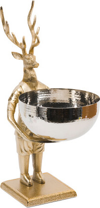 TJMAXX 12.5X8X9.5 Reindeer Bowl With Gold Tone Finish