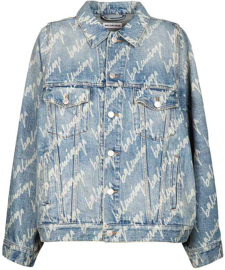 Balenciaga All over logo cotton denim jacket - ShopStyle