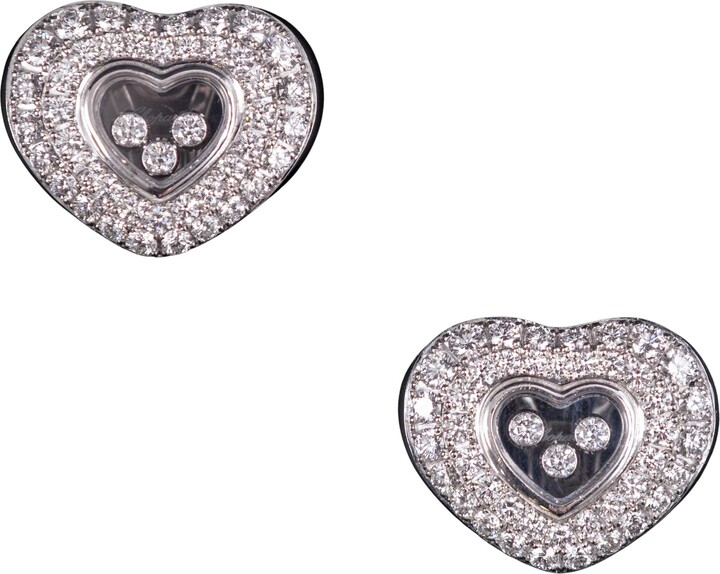 Chopard Happy Diamonds Icons Heart Ear Pins 3-diamond Earrings 18k White Gold