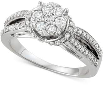 Macy's Diamond Cluster Split Shank Engagement Ring (3/4 ct. t.w.) in 14k White Gold