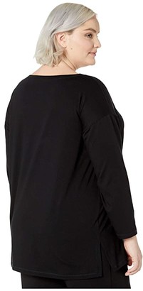 Eileen Fisher Plus Size Organic Cotton Stretch Jersey Bateau Neck Tunic (Black) Women's Clothing
