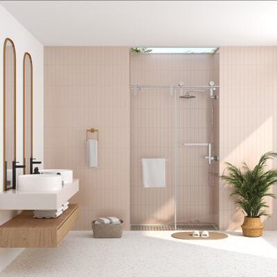 HomLux 48" W x 76" H Single Sliding Frameless Shower Door with 5/16" (8mm) Tempered Glass, Metal Water Retaining Strip