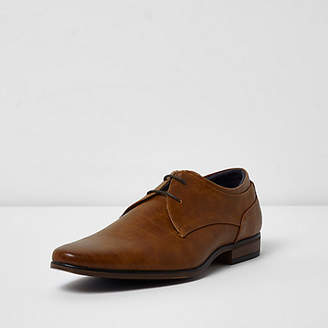 River Island Tan wide fit lace-up derby shoes