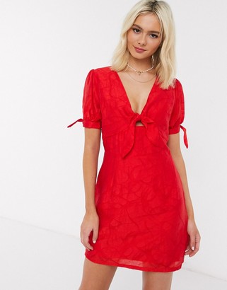 Moon River bow detail mini dress in red