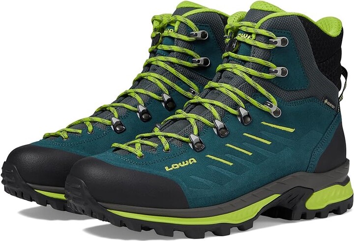 Lowa Randir GTX Mid Men's Shoes Blue/Lime : 9 D - Medium, Leather/Textile