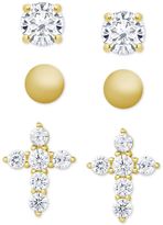 Thumbnail for your product : Macy's 3-Pc. Set Crystal Stud Earrings in 18k Gold-Plated Sterling Silver