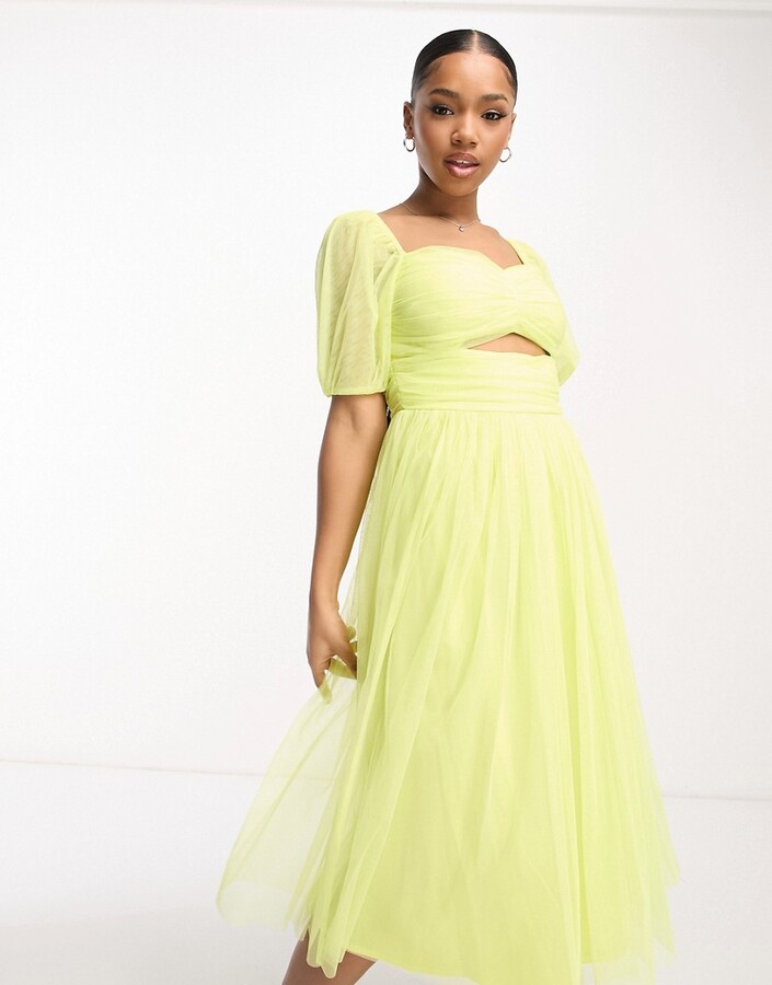 Anaya cut-out puff sleeve midi dress in lime - ShopStyle