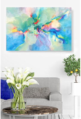Orren Ellis Contemporary Colorful Watercolor Abstract Blue Indigo Red Green Bright Cream
