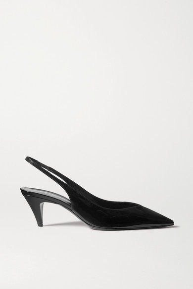 black patent slingback pumps