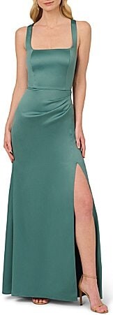 Satin Crepe Square Neck Sleeveless Sheath Gown
