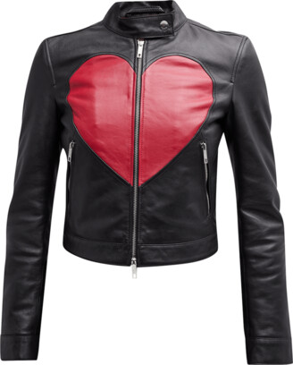 Moschino ハートプリントジップレザージャケット Moschino Heart Leather Jacket - ShopStyle