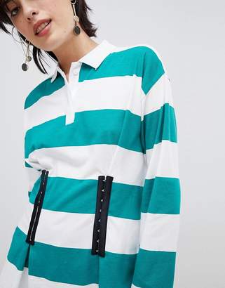 ASOS Design Polo Top in Rugby Stripe with Corset Detail