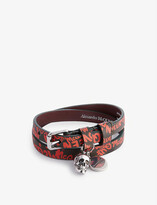 Thumbnail for your product : Alexander McQueen Graffiti skull-charm double-wrap leather bracelet