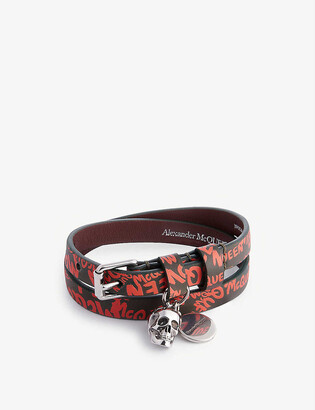 Alexander McQueen Graffiti skull-charm double-wrap leather bracelet