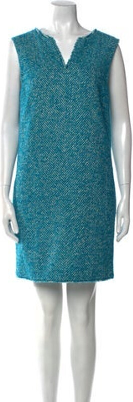 Strenesse Silk Shift Dress Blue Sleeveless with V-Neck Concealed Zip Closure at Back