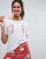 Thumbnail for your product : boohoo Holidays Candy Cane Print Pajamas