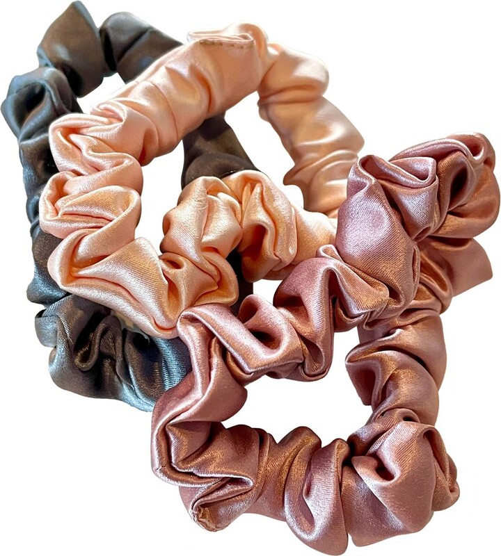 Soft Strokes Silk Pink Set Of Three Pure Mulberry Silk Mini Scrunchies Weekly Special Hair Ties Rose Romance