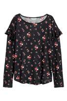 Thumbnail for your product : H&M Long-sleeved Flounced Top - Black - Women
