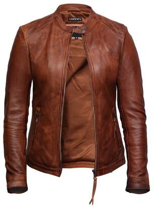 Brandslock Womens Genuine Leather Biker Jacket Lambskin Vintage (XS, )