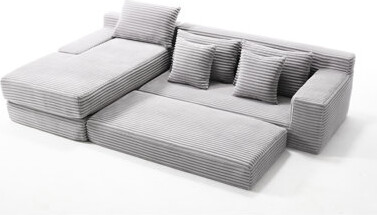 Latitude Run L-Shaped Sectional Couch With Soft Corduroy Fabric & Spinal Alignment Memory Foam Compression Luxury Gray Cover