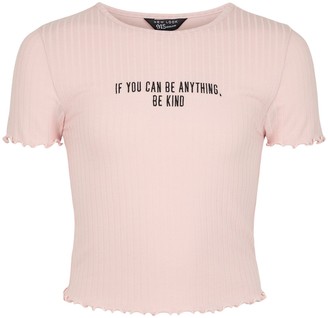New Look Girls Ribbed Be Kind Slogan T-Shirt