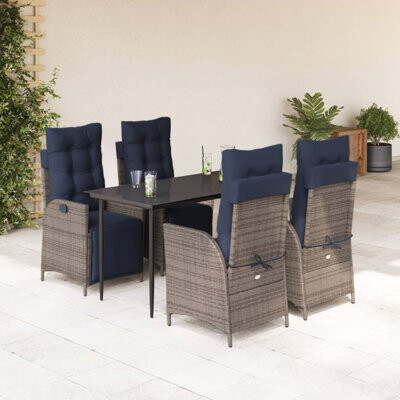 Vidaxl 5 Piece Patio Dining Set With Cushions Poly Rattan, Rectangular Table