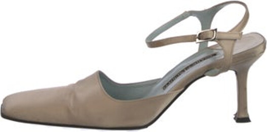Cesare Paciotti Satin Slingback Pumps Neutrals Leather Trim Square-Toes Buckle Closure at Ankles Size not listed, estimated from measurements.