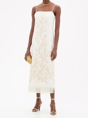 Taller Marmo La Siesta Fringed Jacquard Midi Dress - Ivory