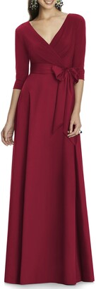 Alfred Sung V-Neck 3/4-Sleeve Marocain Jersey-Bodice A-Line Gown