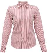 Thumbnail for your product : Maison Margiela Cut-out Striped Cotton-poplin Shirt - Womens - Burgundy Multi
