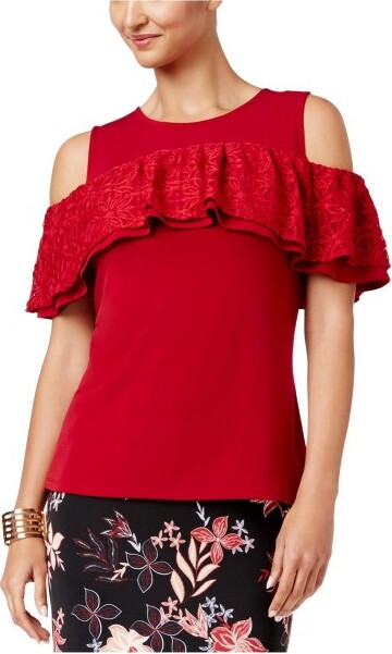 Thalia Sodi ThaliaSodiWomensColdShoulderKnitBlouse,juicypomegrana,X-Small