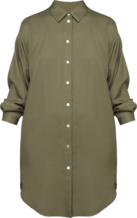unlined - Mira Mini Tencel Shirt Dress In Military Green - ShopStyle