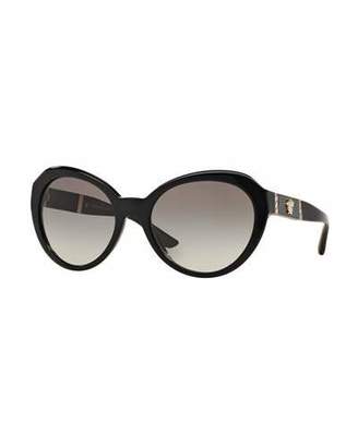 Versace Round Gradient Cat-Eye Sunglasses, Black