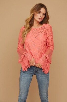 Girls On Film Levine Coral Fluted Sleeve Top