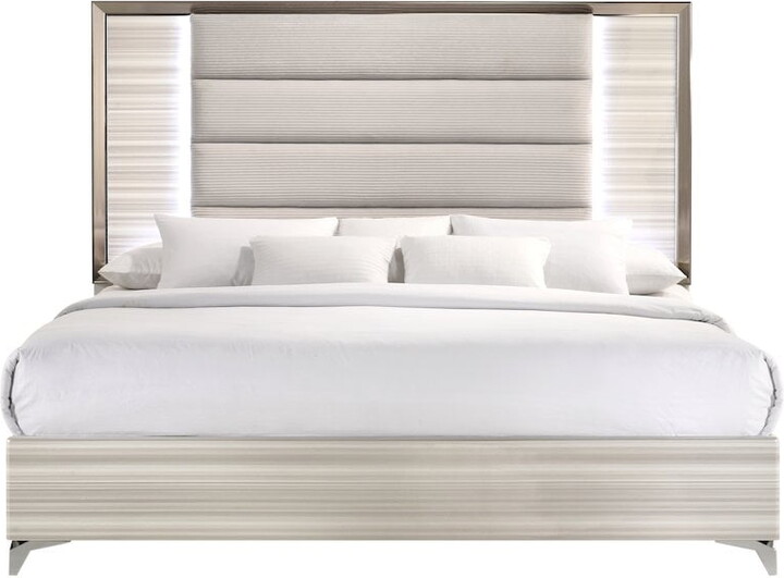 Global Furniture USA Zambrano Fabric Upholstered Queen Platform Bed LED - White