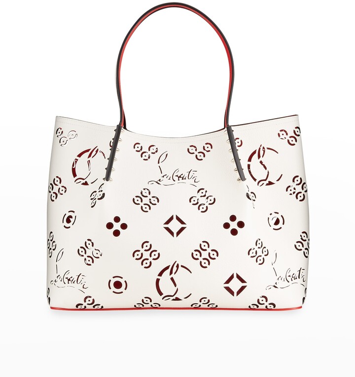 Cabarock large - Tote bag - Perforated calf leather Loubinthesky and spikes  - Leche - Christian Louboutin