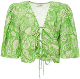 Thumbnail for your product : Nicholas Teresa Cropped Lace-up Printed Linen Top