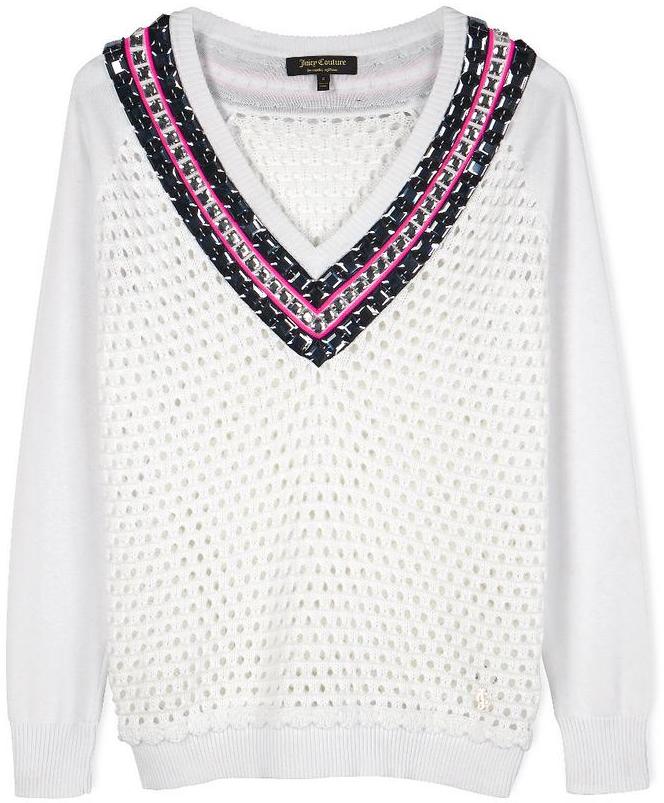 Juicy Couture Embellished Mesh Cricket Jumper - White - ShopStyle Knitwear